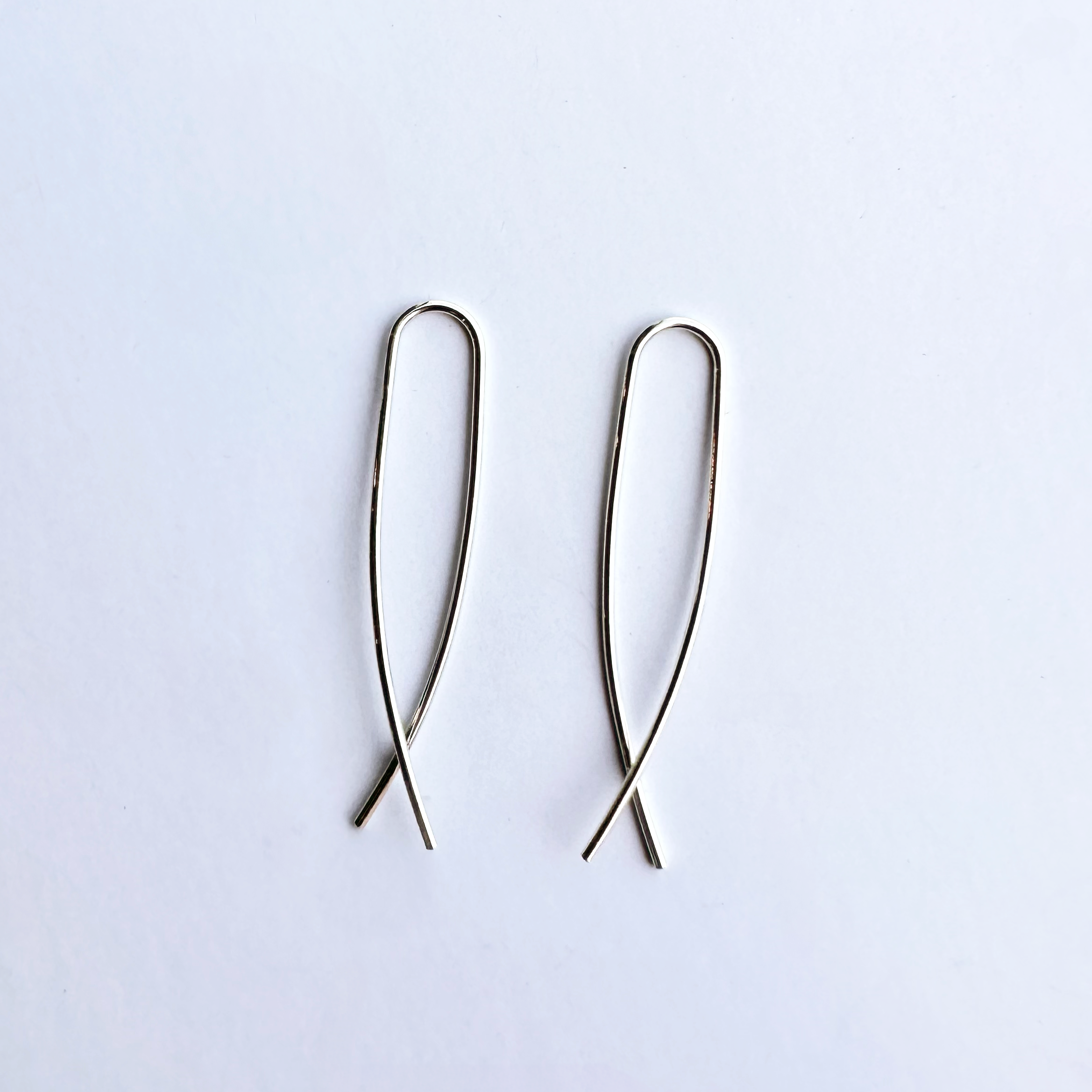 Small Elongated Fish Threader Earrings - Silver