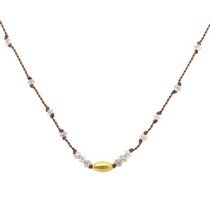 Grey Diamond + 18k Bead Knotted Cord Necklace