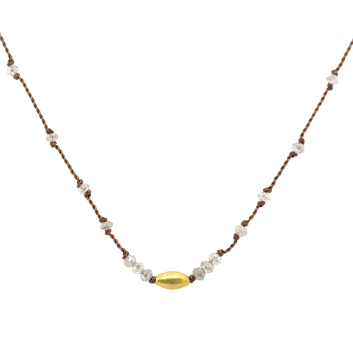 Grey Diamond + 18k Bead Knotted Cord Necklace
