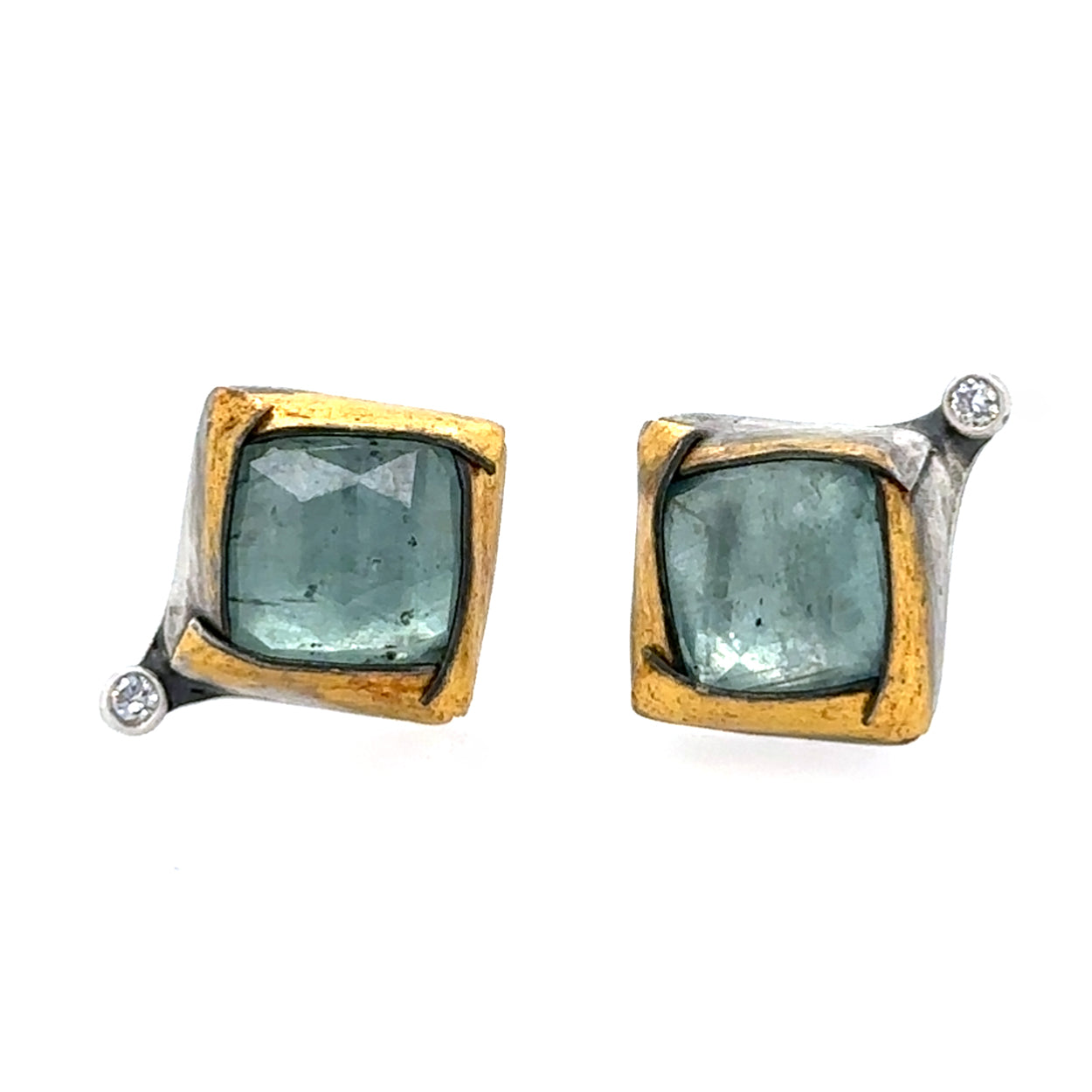 Kyanite + Diamond Square Fold Studs
