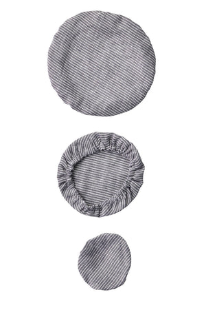 Linen Bowl Cover Set - Grey + White Stripe