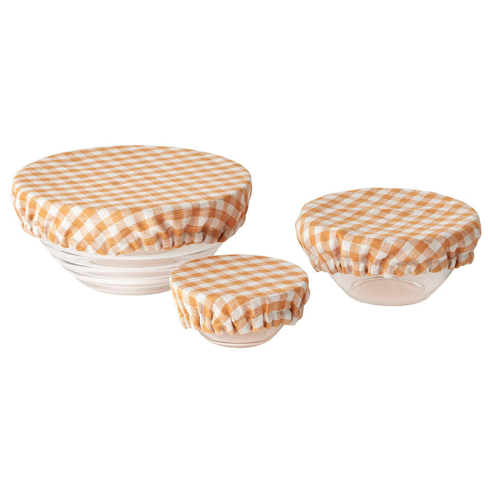 Linen Bowl Cover Set - Orange Plaid