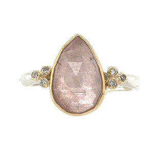 Morganite Pear Ring with Diamond Clusters