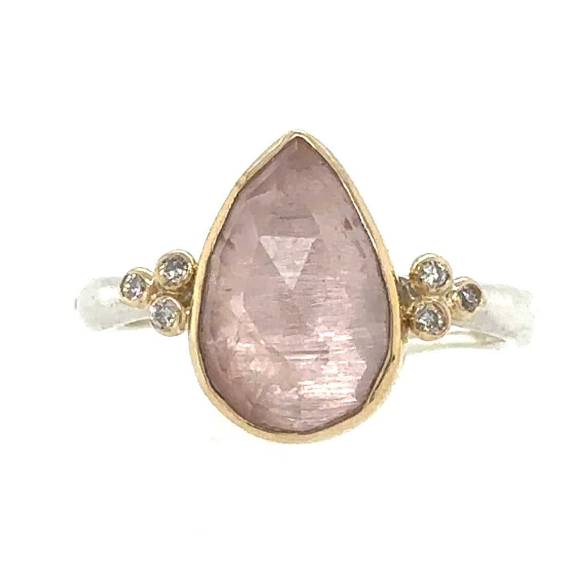 Morganite Pear Ring with Diamond Clusters