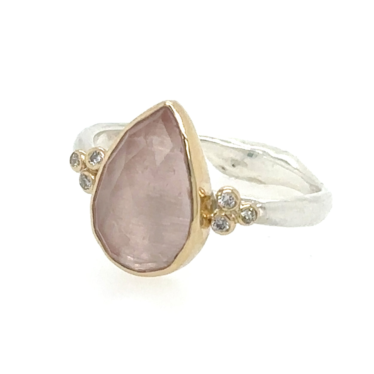 Morganite Pear Ring with Diamond Clusters