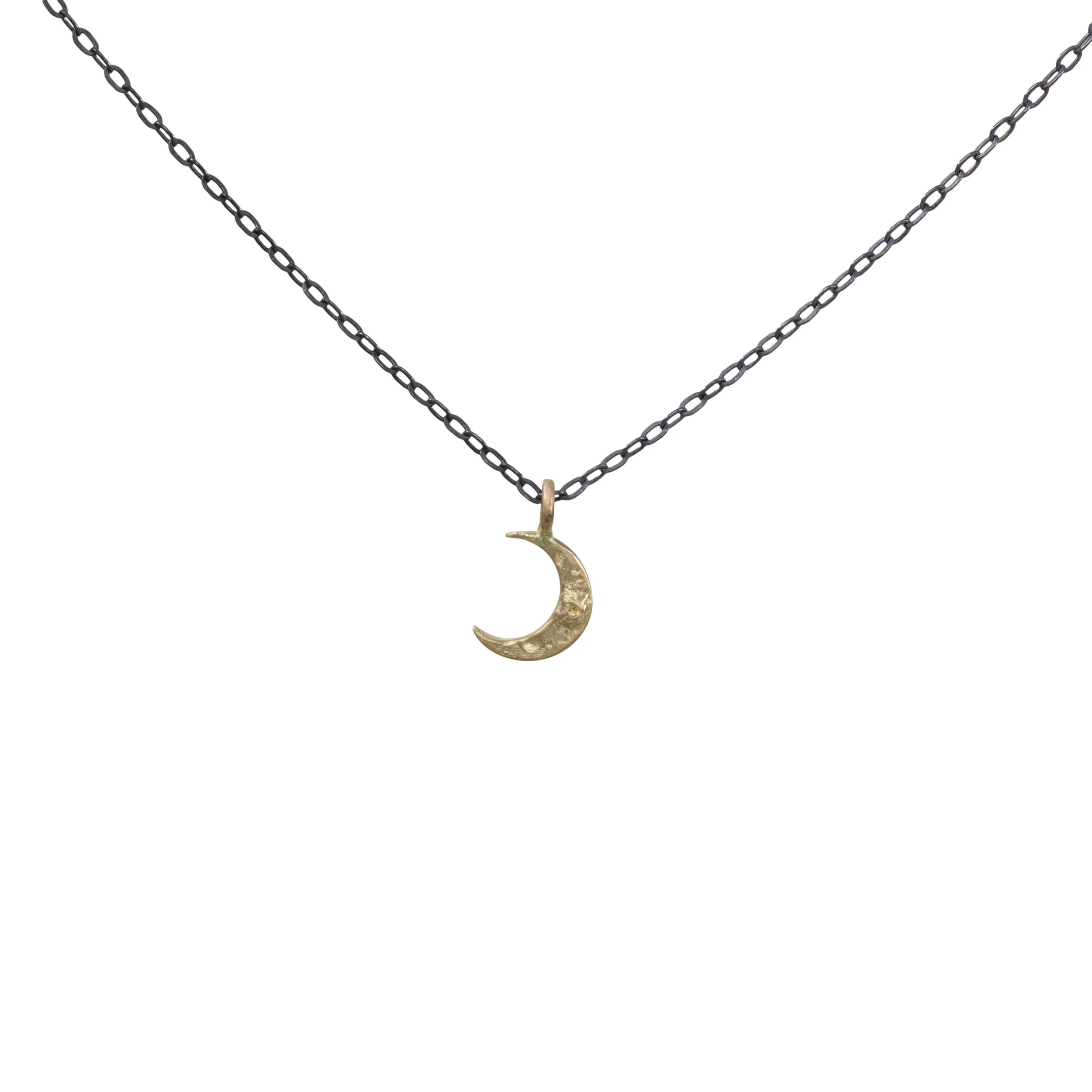 Tiny Mixed Metal Crescent Moon Necklace - KESTREL