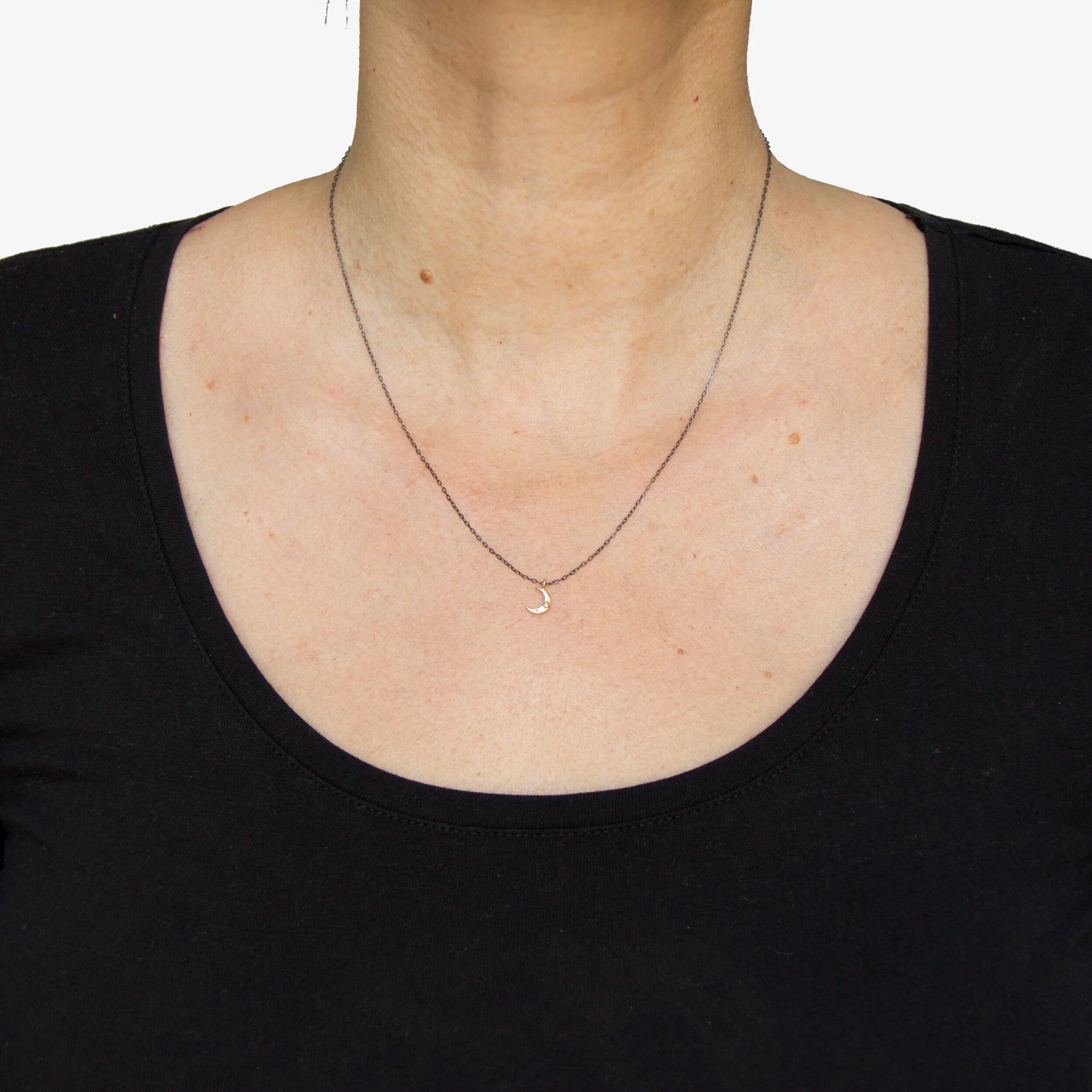 Tiny Mixed Metal Crescent Moon Necklace - KESTREL