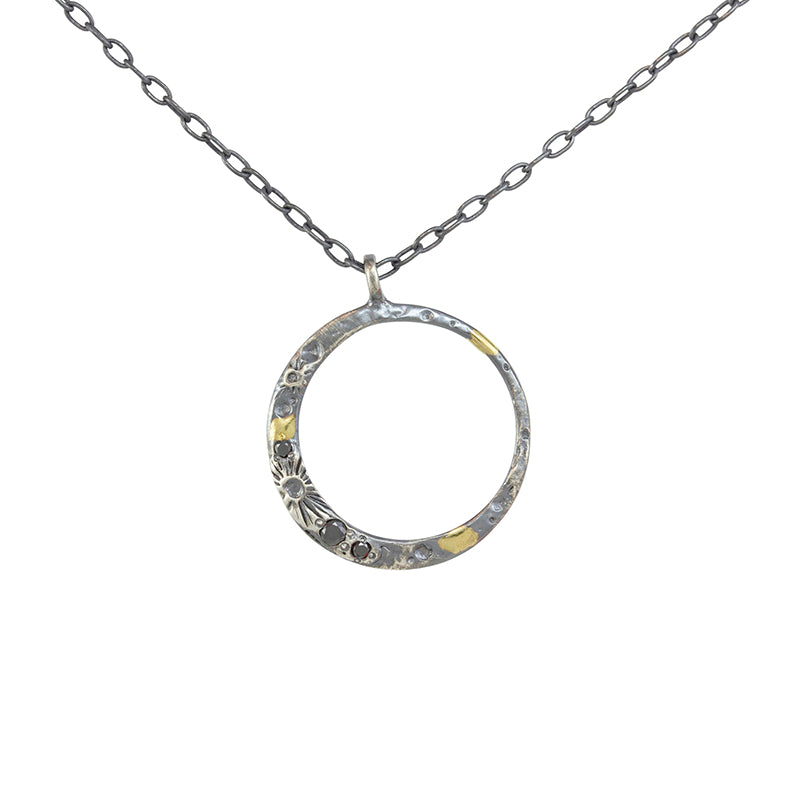 Silver New Moon Necklace (Black Diamonds)
