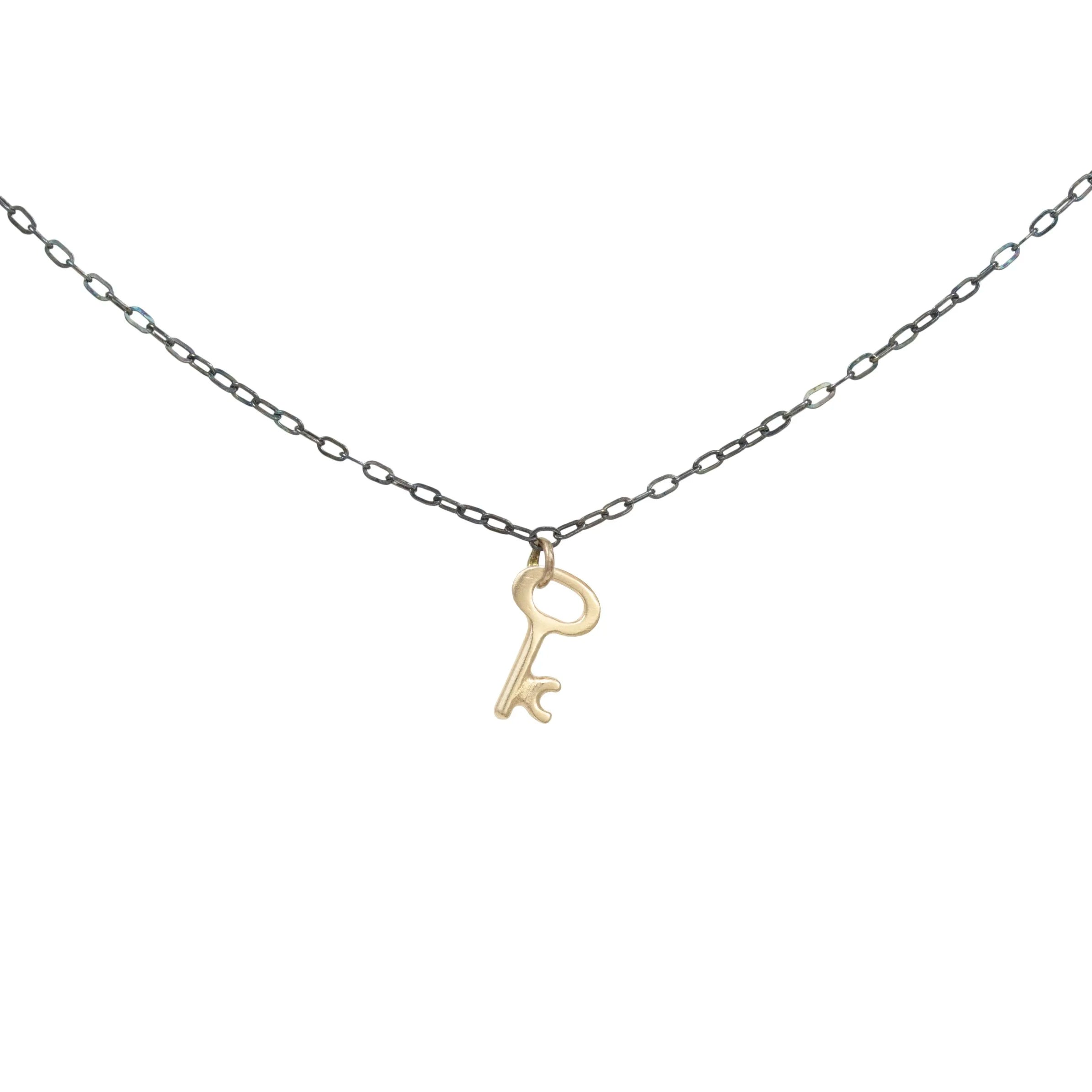 Tiny Mixed Metal Key Necklace