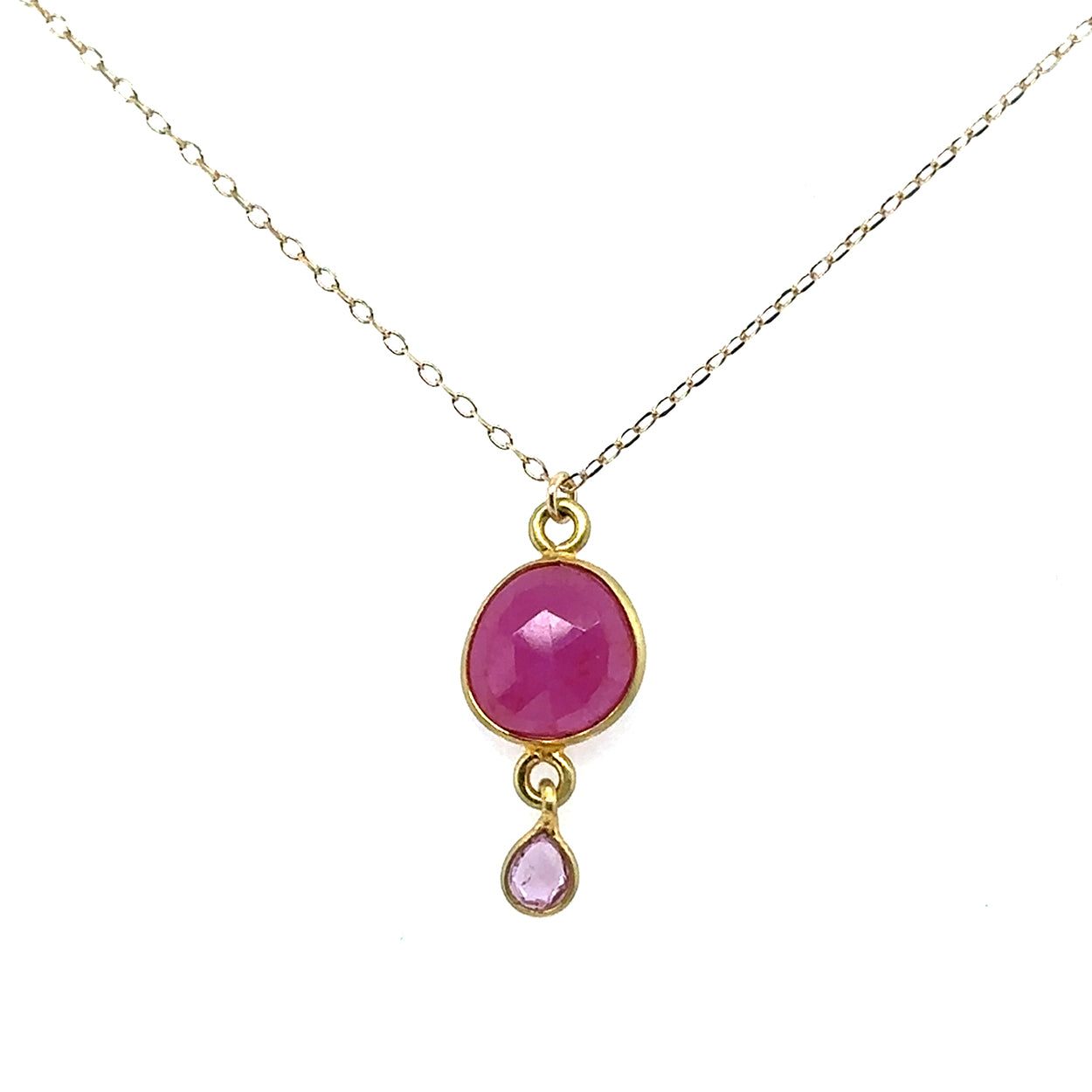 Double Pink Sapphire on Fine Chain Necklace
