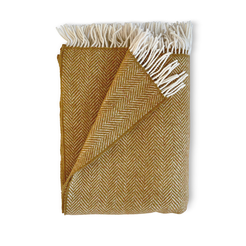 Merino/Cashmere Herringbone Throw - Raw Honey