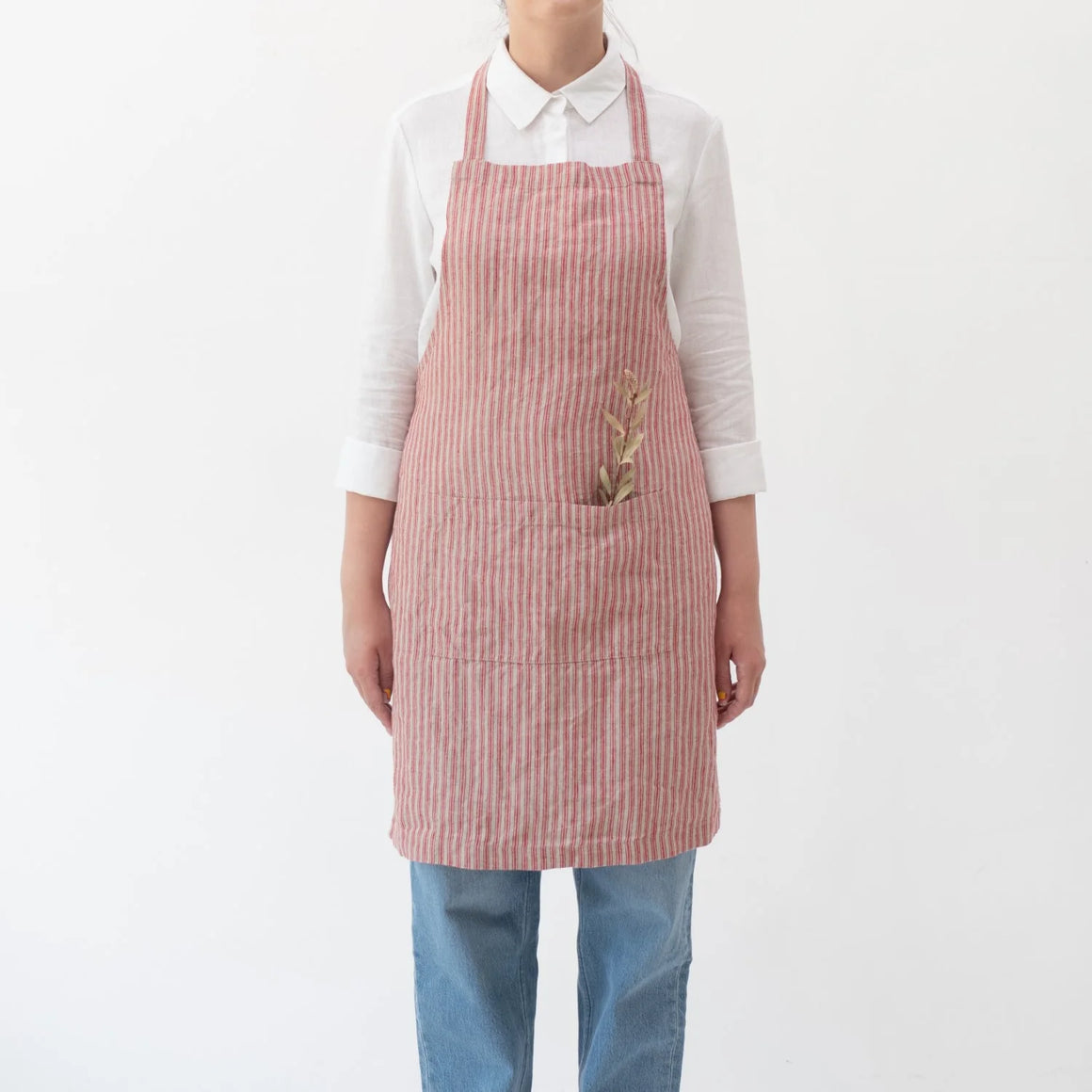 Linen Tales Daily Apron - Red Natural Stripes