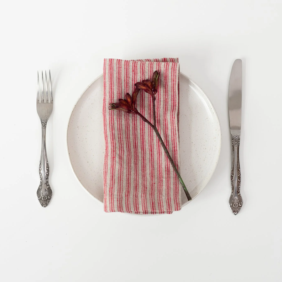 Linen Napkins - Set/2 - Natural Red Stripe