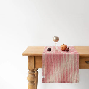 Linen Table Runner - Natural Red Stripe