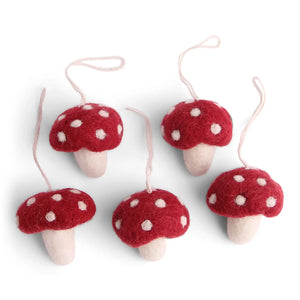 RED Felt Stout Spotted Mushroom Ornament