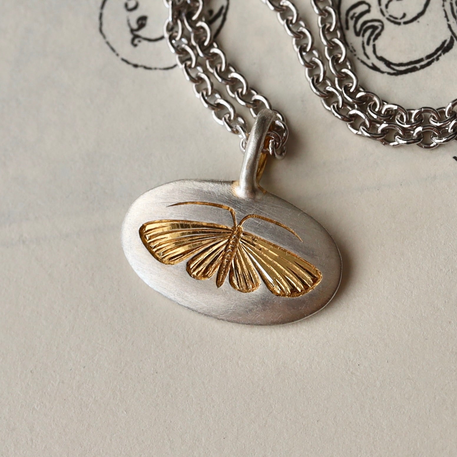 Two Tone Moth Pendant Necklace