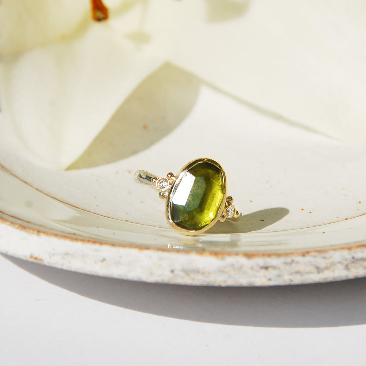 Talia Vessonite Ring with Diamonds