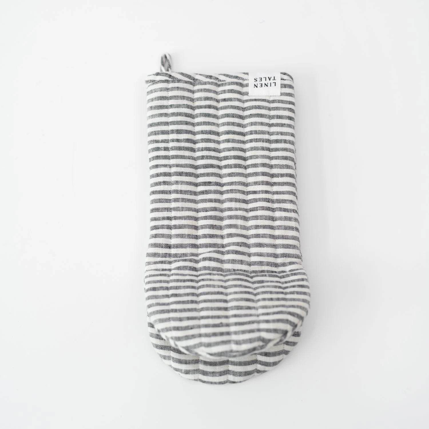 Linen Oven Mitt - Thin Black Stripes