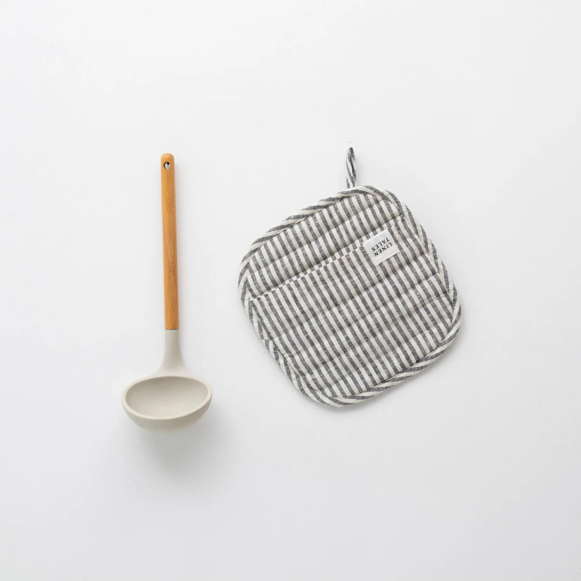 Linen Oven Mitt - Thin Black Stripes