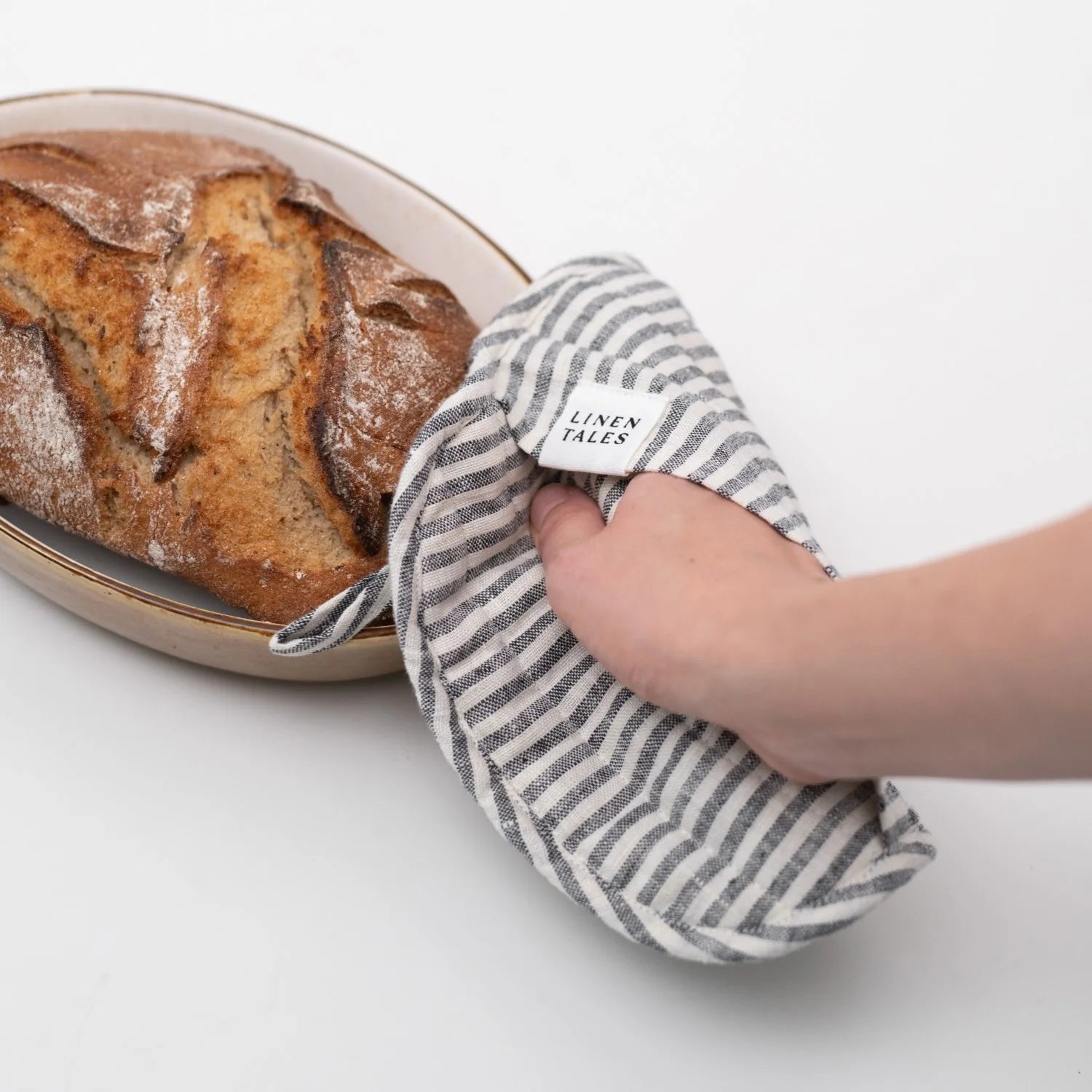 Linen Pot Holder - Thin Black Stripes