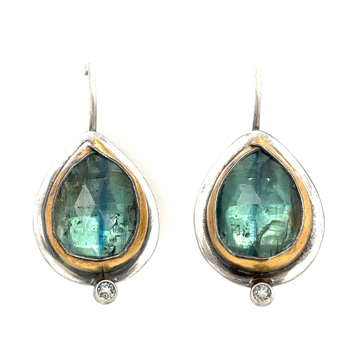 Teardrop Green Kyanite + Diamond Keum-Boo Earrings