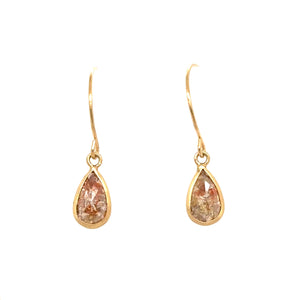 Diamond Teardrop Bezel Earrings - Round Hook