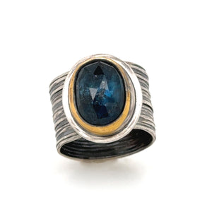 Ocean Kyanite Keum-Boo Ring on Wide Band