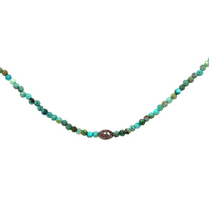 Turquoise Beaded Necklace with Rustic Diamond Bead