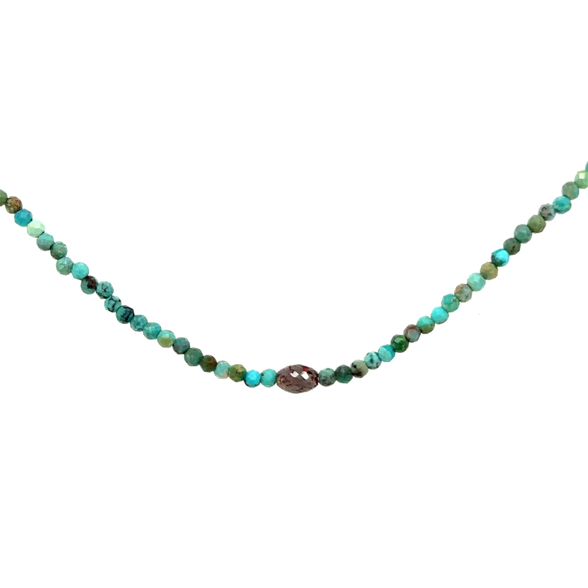 Turquoise Beaded Necklace with Rustic Diamond Bead