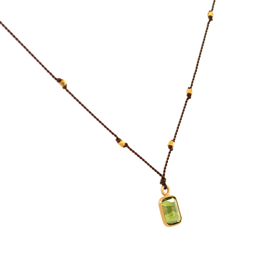 Green Sapphire 18k Bezel Knotted Cord Necklace