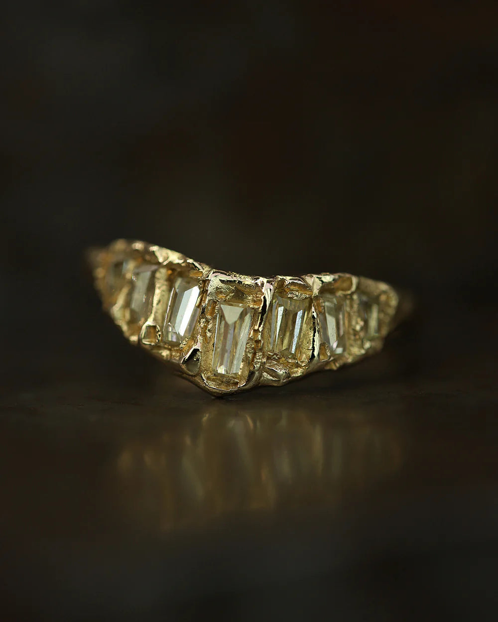 X Lemon Baguette Seven Diamond V Shape Ring