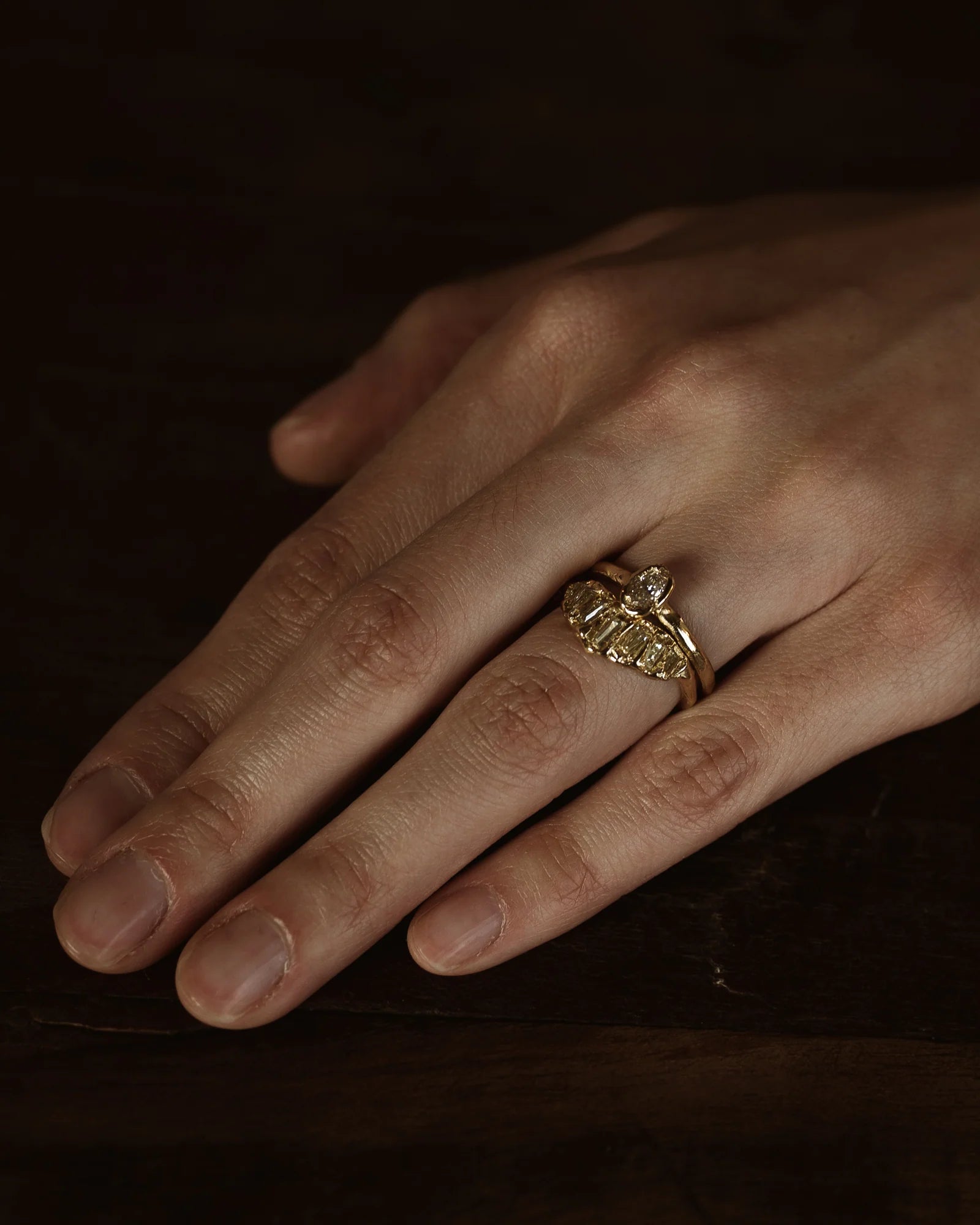 X Lemon Baguette Seven Diamond V Shape Ring