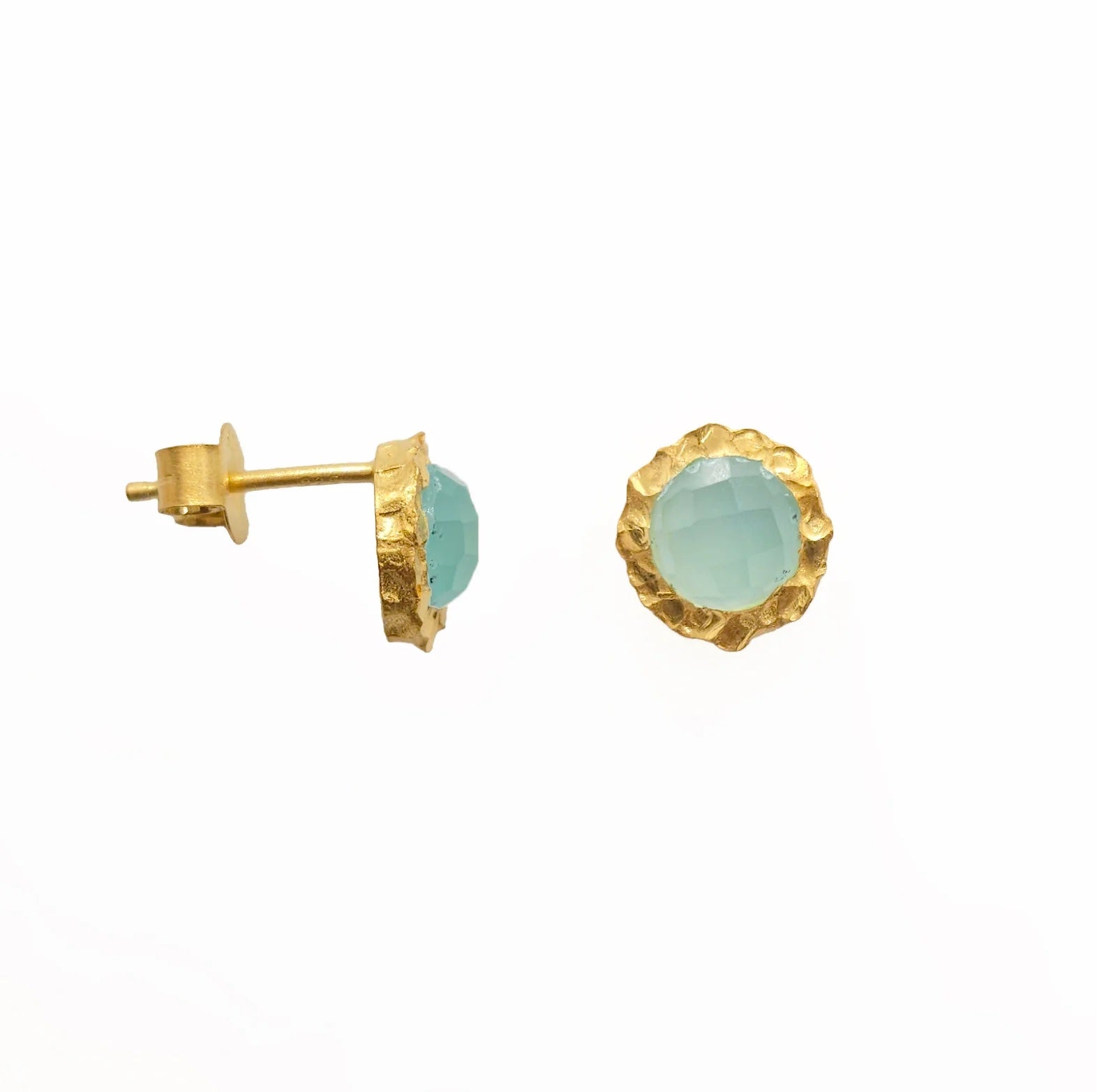 Faceted Aqua Chalcedony Bezel Studs