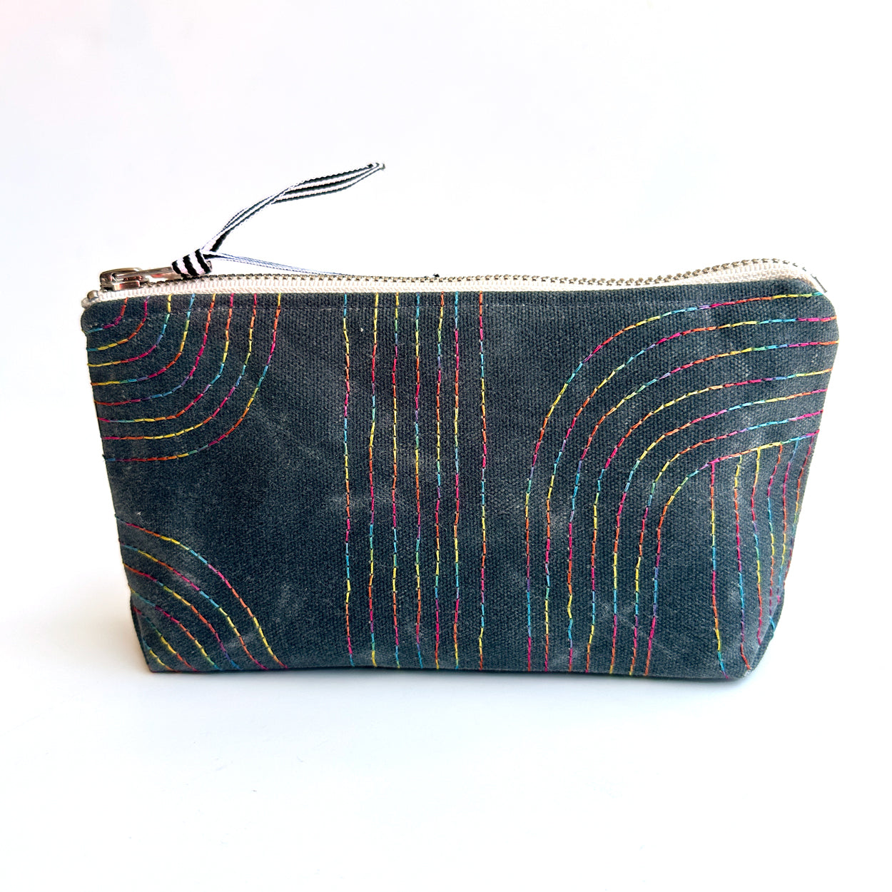 Embroidered Waxed Canvas Pouch - Arches