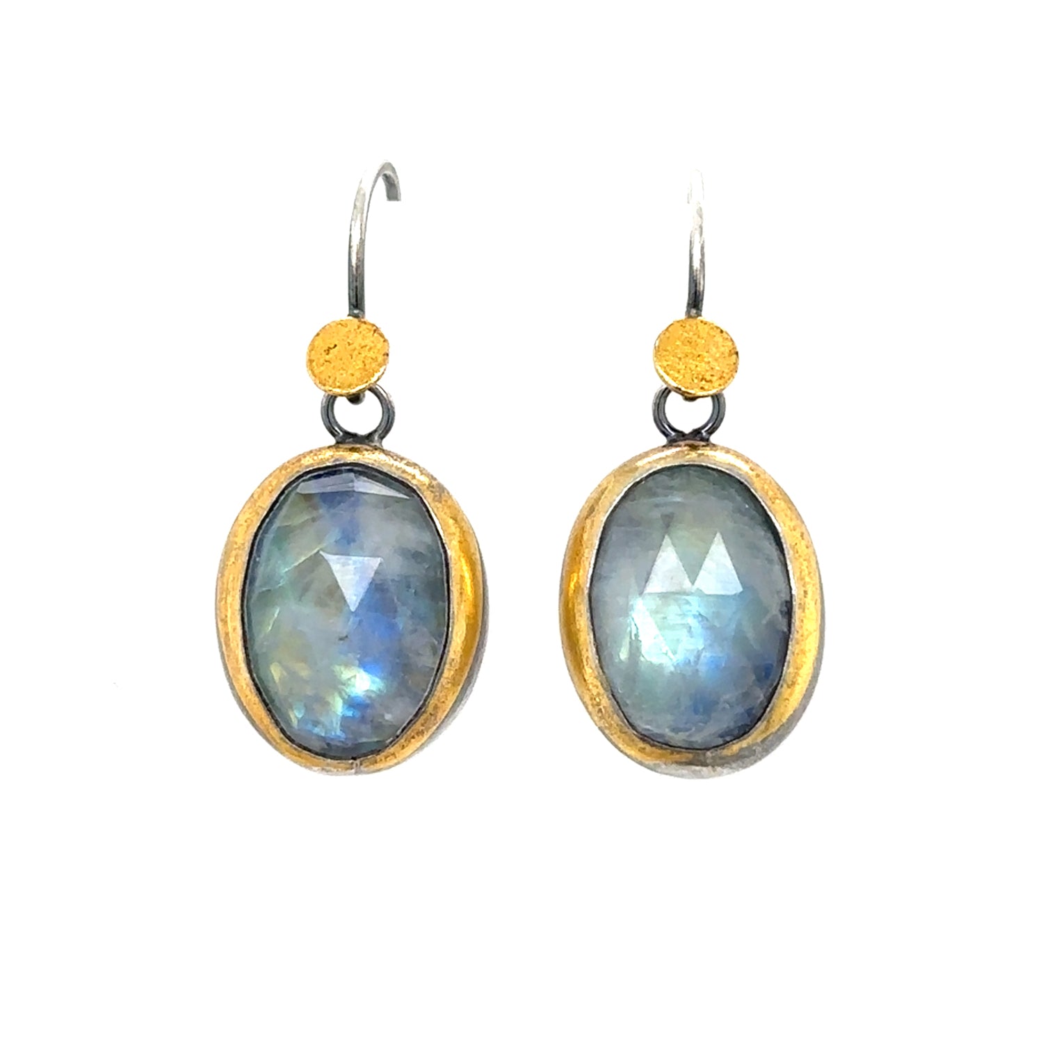 Golden Dot Keum-Boo Earrings - Oval Moonstone