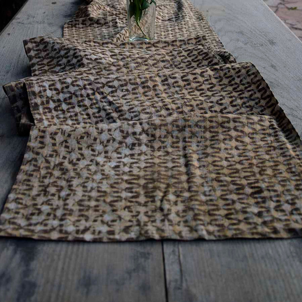 Block Printed Cotton Table Runner - Sparrow Brown