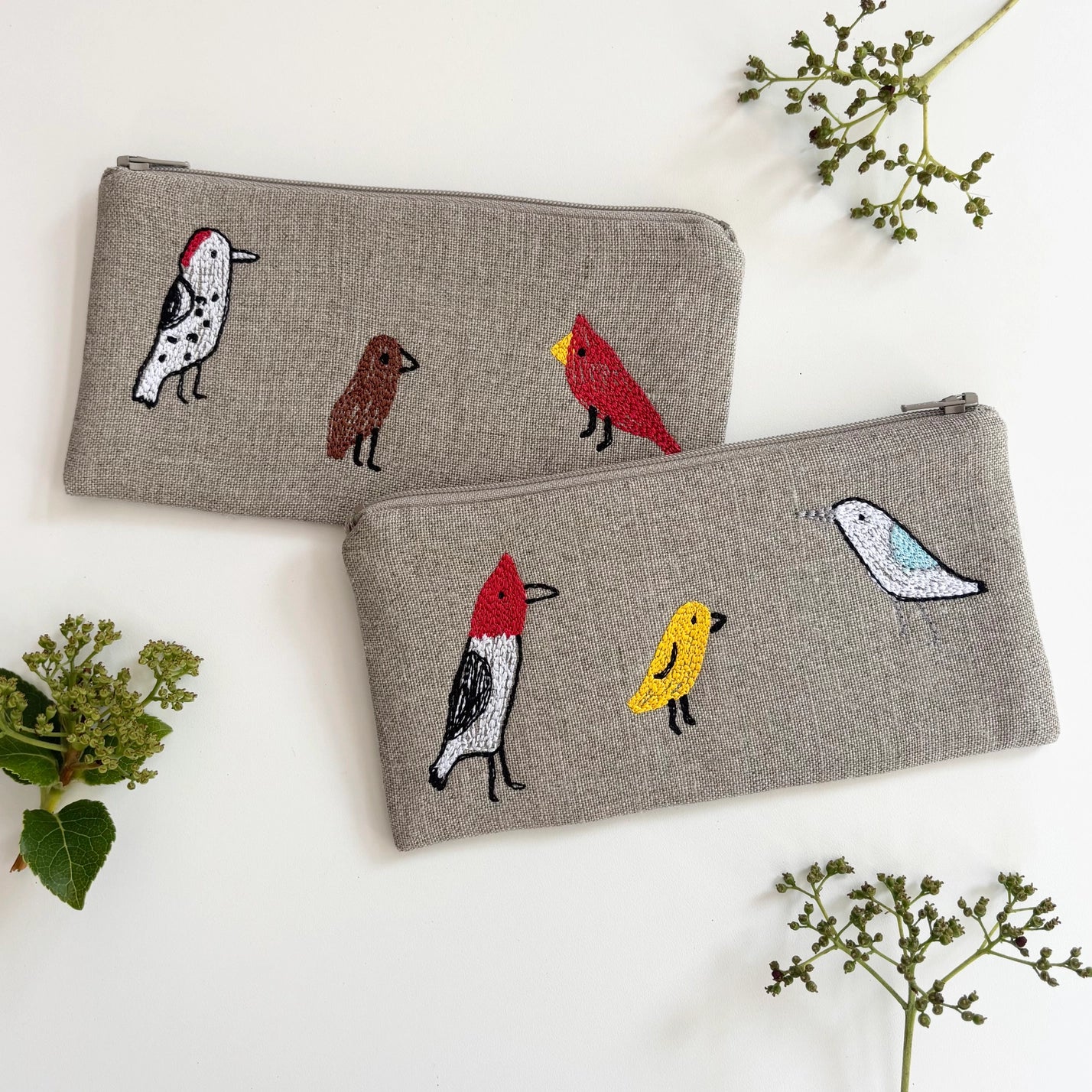 Small Embroidered Pouch - Birds