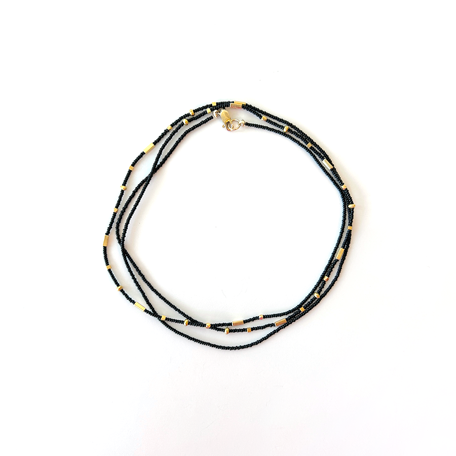 31" Seed Bead Necklace - Black + Vermeil