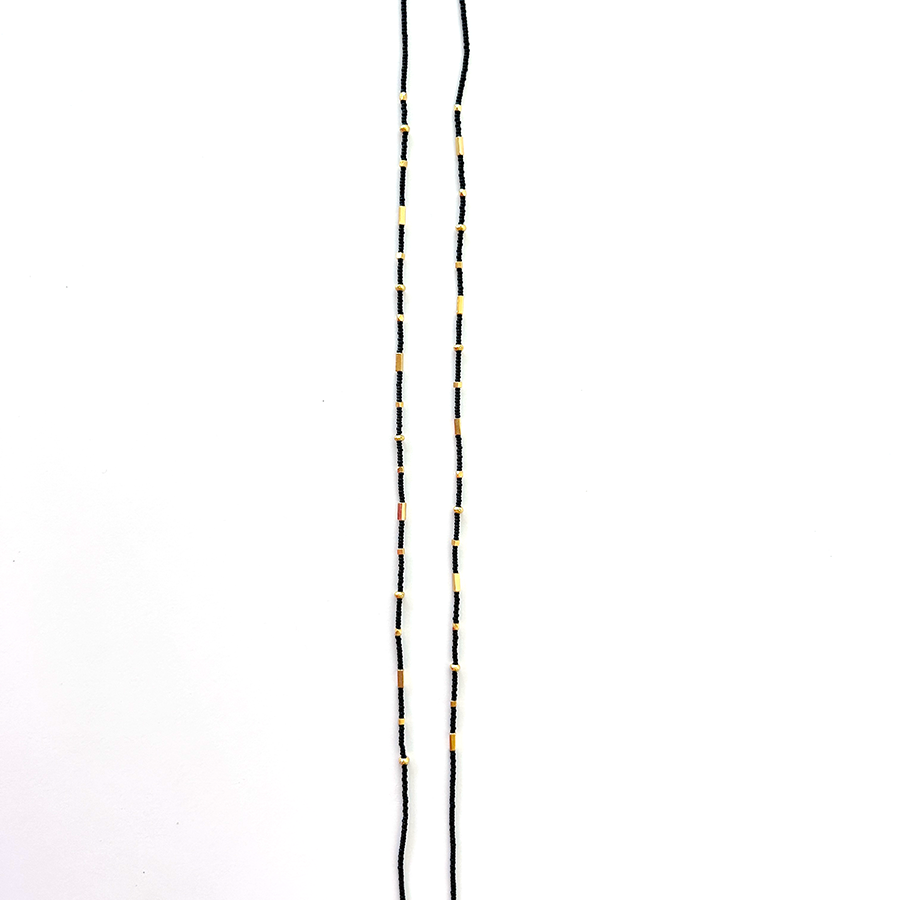31" Seed Bead Necklace - Black + Vermeil