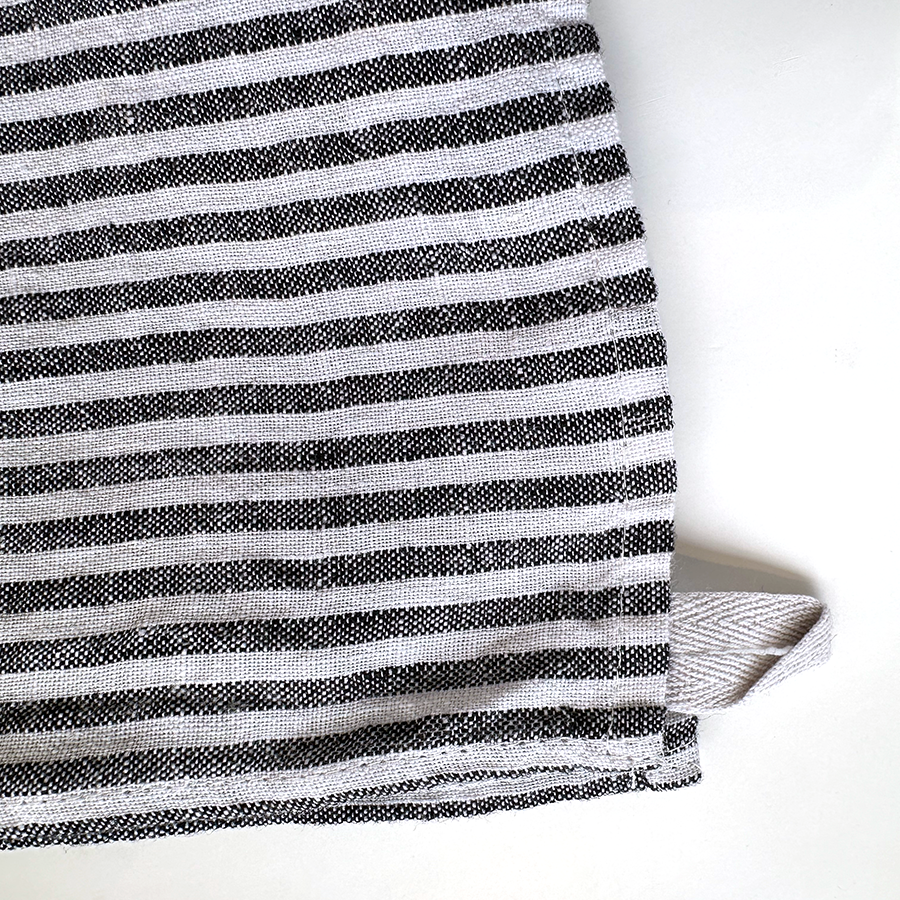 Linen Towel - Grey White Stripe