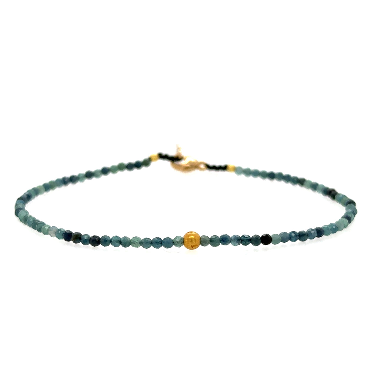 Blue Green Tourmaline + 18k Matte Bead Strand Bracelet