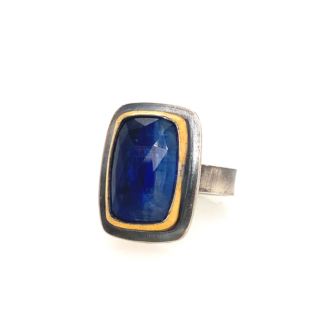 Tri-Colored Blue Kyanite Portrait Ring (SS/24k)