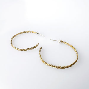 Large Braided Brass Hoop Earrings