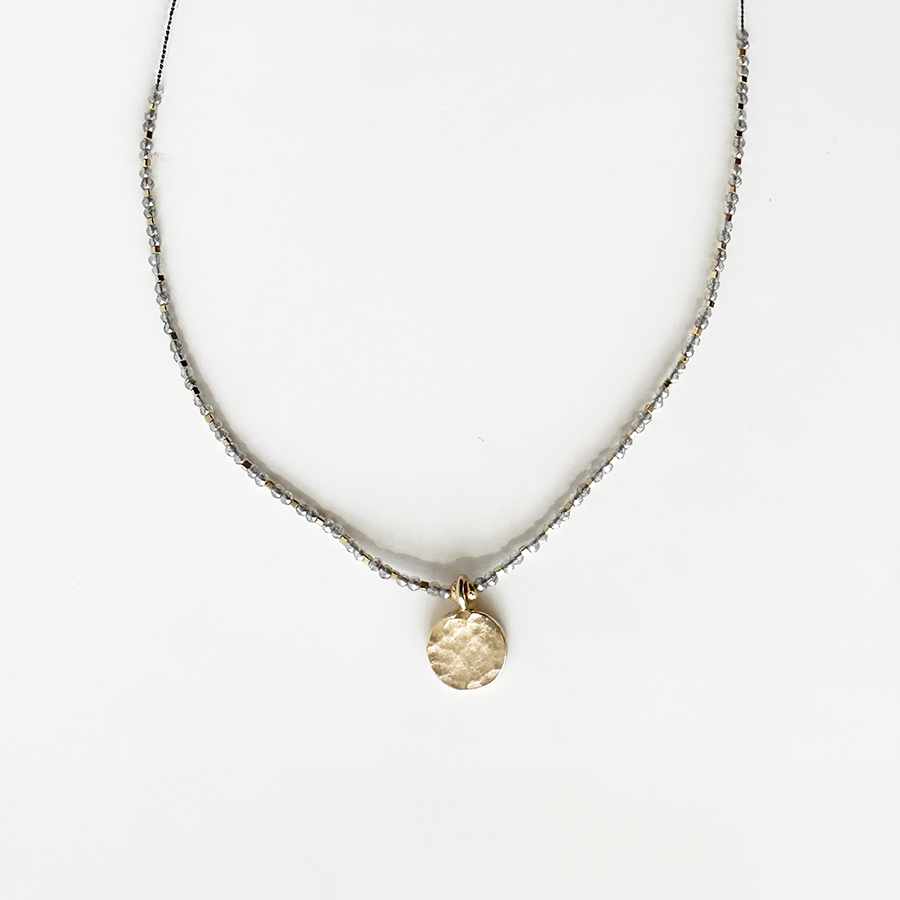17" Seed Bead Necklace - Grey + Mystic Labradorite