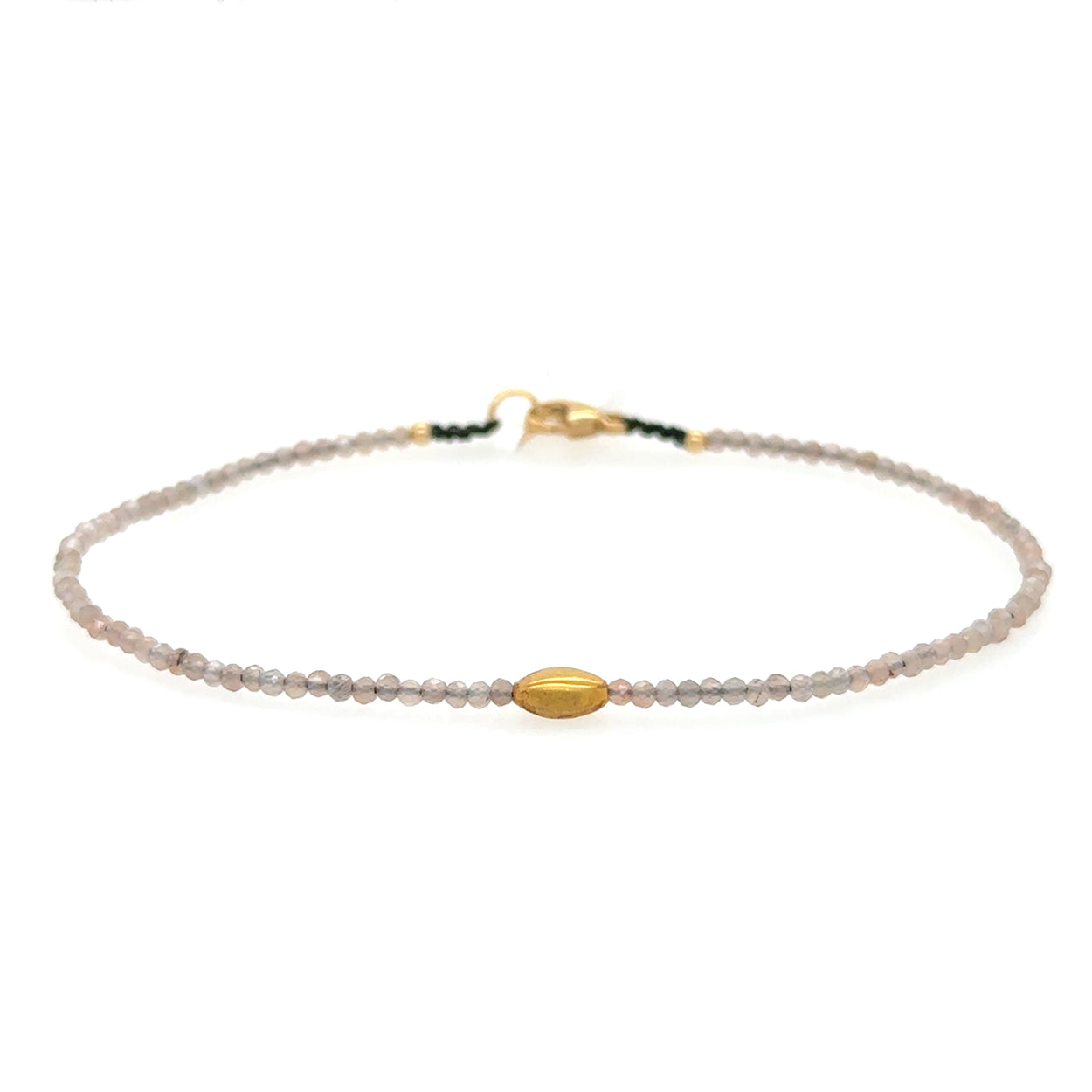 Chocolate Moonstone + 18k Rice Bead Strand Bracelet