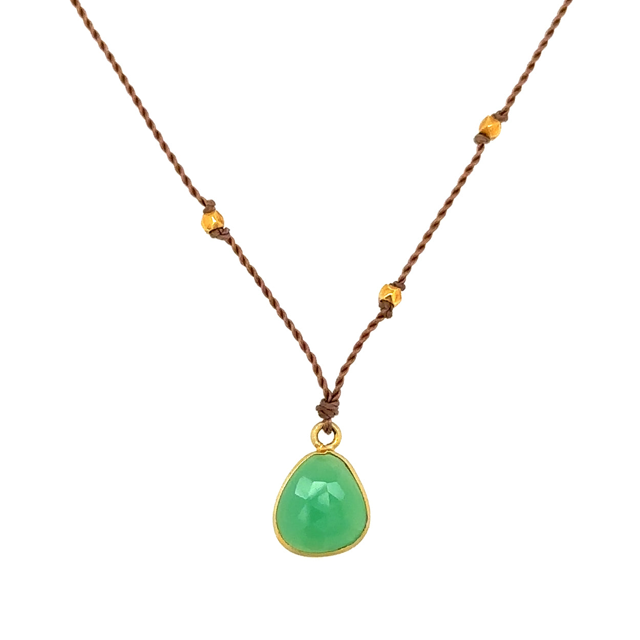 Chrysoprase Lark Bezel Cord Necklace with Knotted Beads