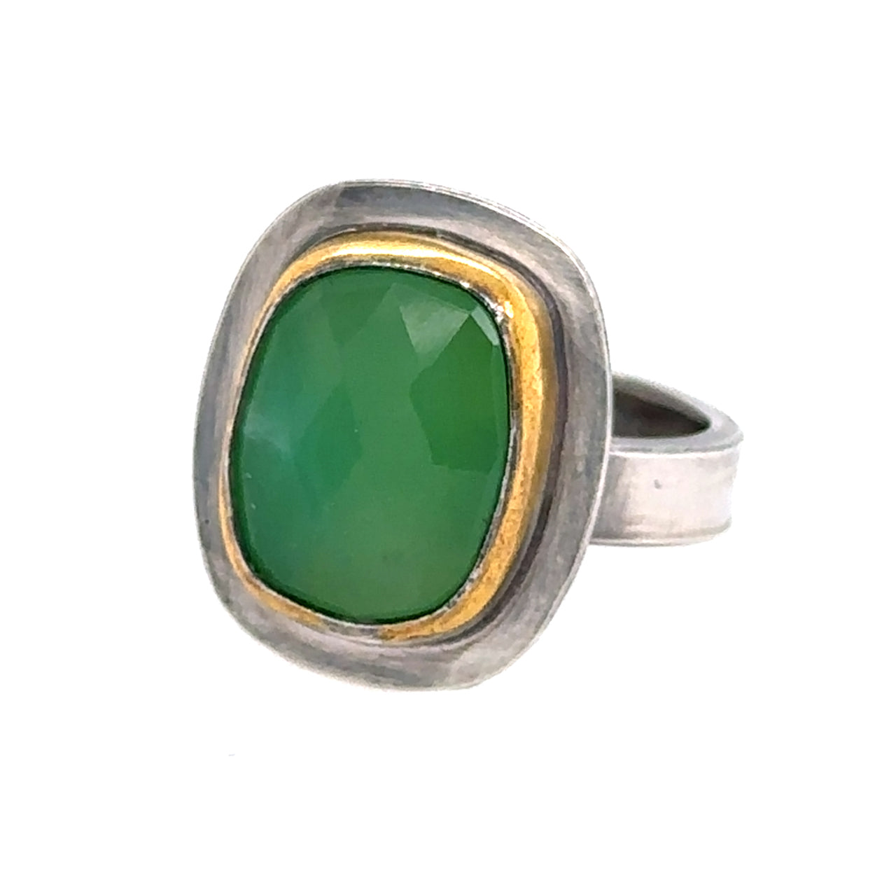 Rounded Rectangle Chrysoprase Keum-Boo Ring