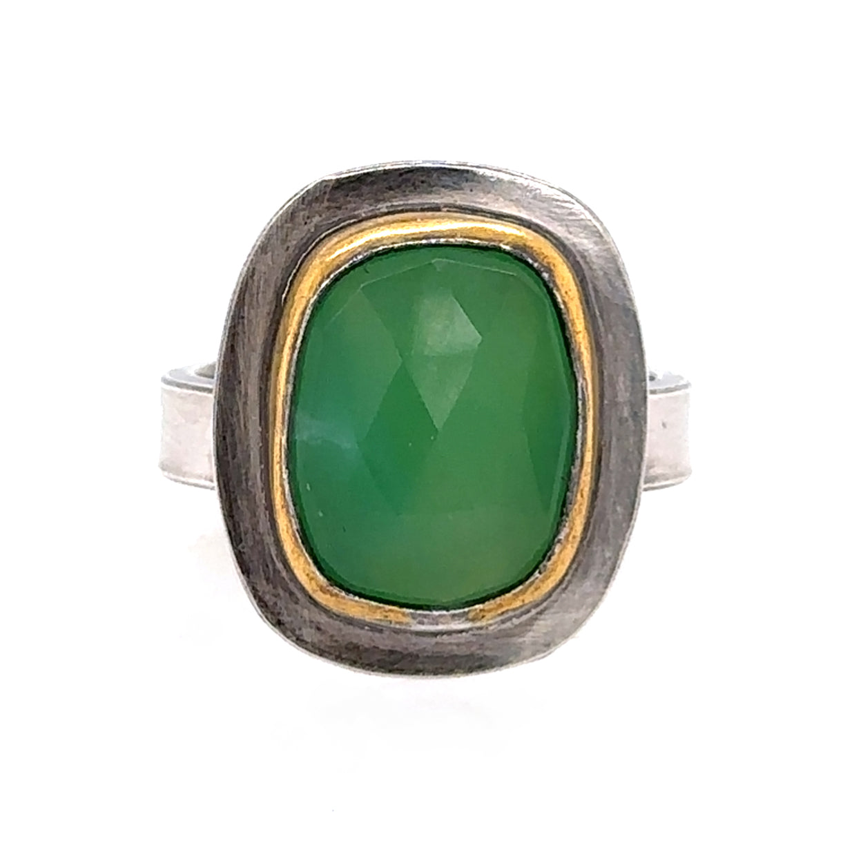 Rounded Rectangle Chrysoprase Keum-Boo Ring