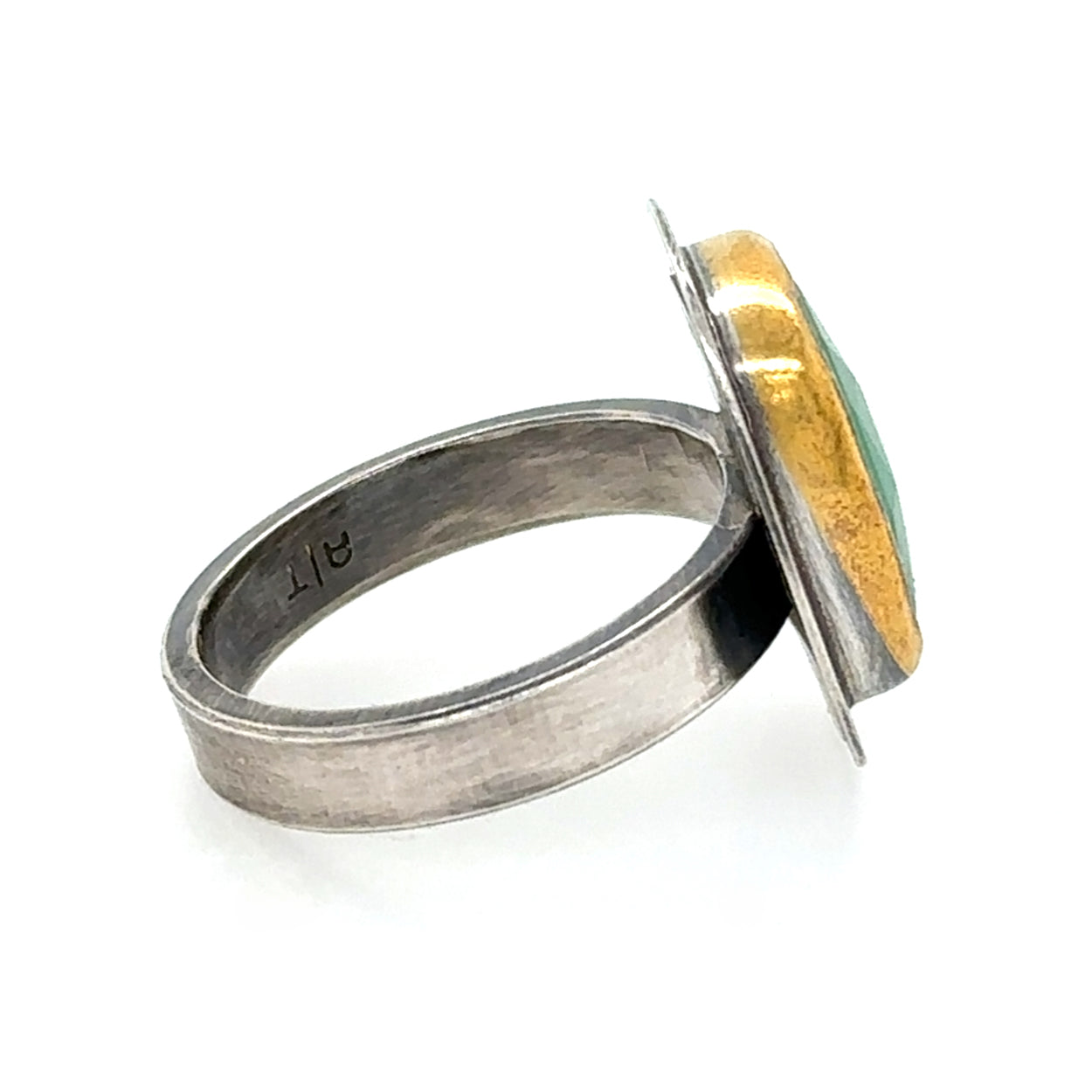 Rounded Rectangle Chrysoprase Keum-Boo Ring