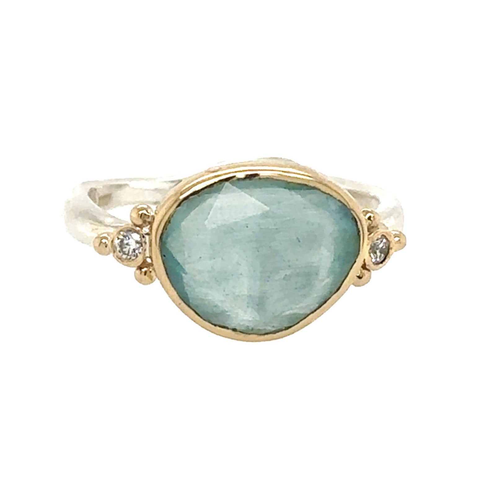 Cinderella Aquamarine Ring with Diamonds